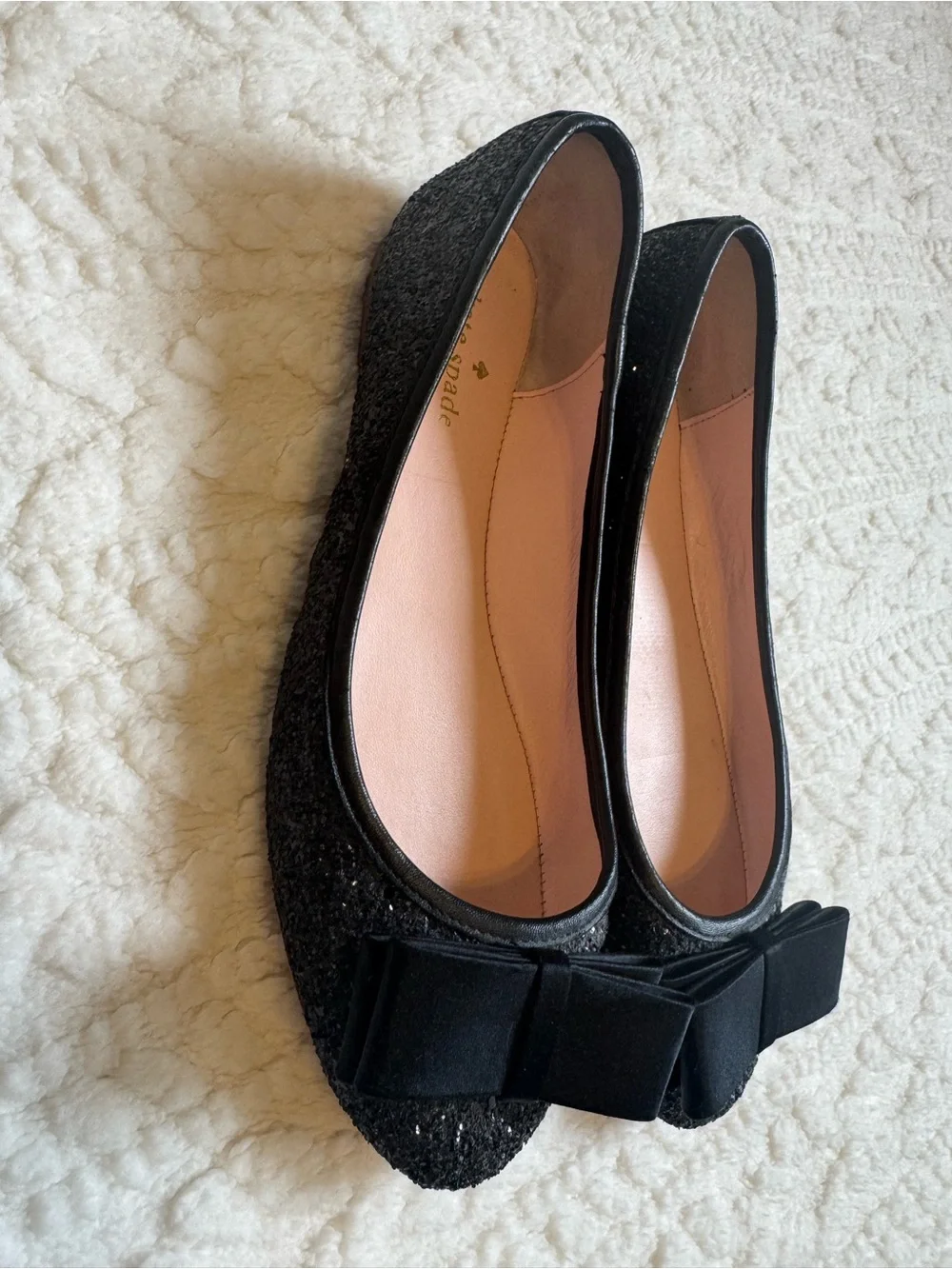 kate spade Black Glitter Bow Ballet Flats size 7.5